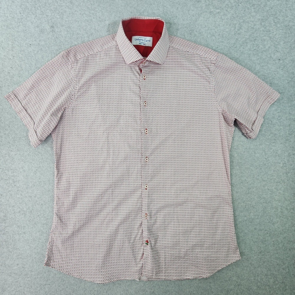 Umberto Carro‎ Positano Shirt Mens 18/45 Large White Red AOP Ballon Print